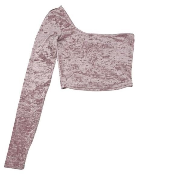 TNA Aritzia Hollywood Crushed Velvet One Shoulder Crop Tee Size XXS Pink - Picture 4 of 7